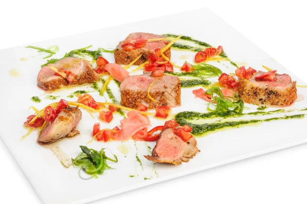 Veal medallions with pesto sauce — Stock Photo, Image