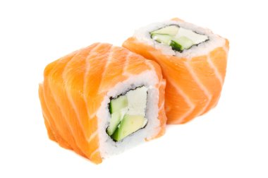 Uramaki maki sushi, iki izole üzerinde beyaz rulo