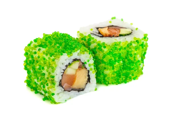 Uramaki maki sushi, deux rouleaux isolés sur blanc — Photo