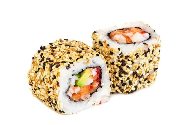 Uramaki maki sushi, dos rollos aislados en blanco — Foto de Stock