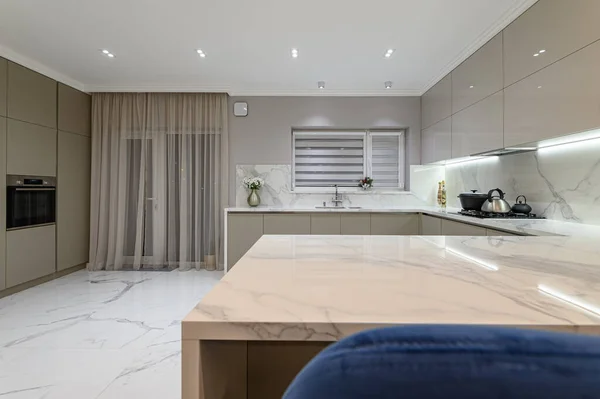 Luxury white modern marble kitchen in studio space