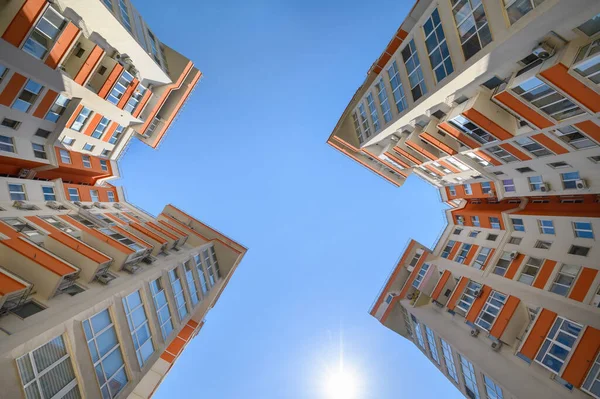 New modern apartment buildings shot from below — Stock Photo, Image