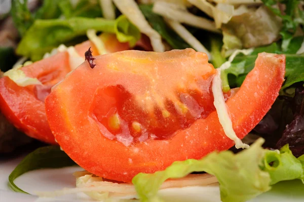 Μακροεντολή closeup φέτα ντομάτα — Φωτογραφία Αρχείου