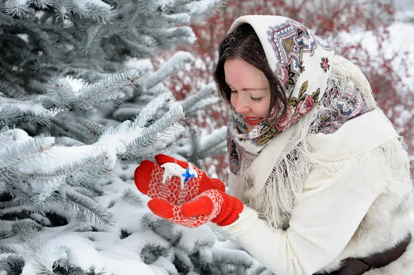 Mujer rusa joven en el parque de invierno — Foto de Stock