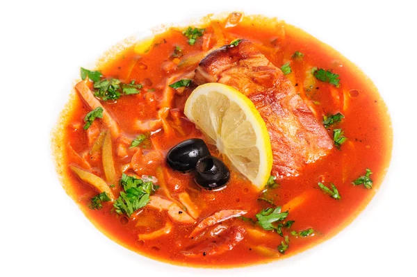 Russian and Ukrainian soup solyanka — Stock Photo, Image