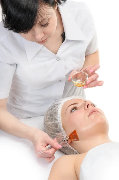 Facial peeling mask applying — Stock Photo, Image