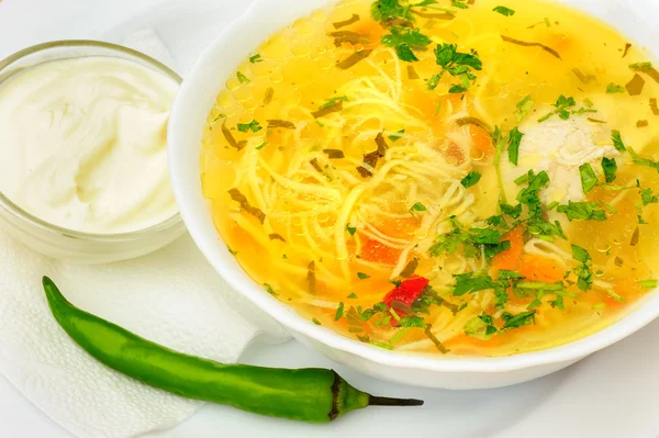 Zama, romanian and moldavian chicken soup — Stock Photo, Image
