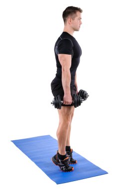 Ayakta Dumbbell buzağı yükseltmek Dumbbels egzersiz ile