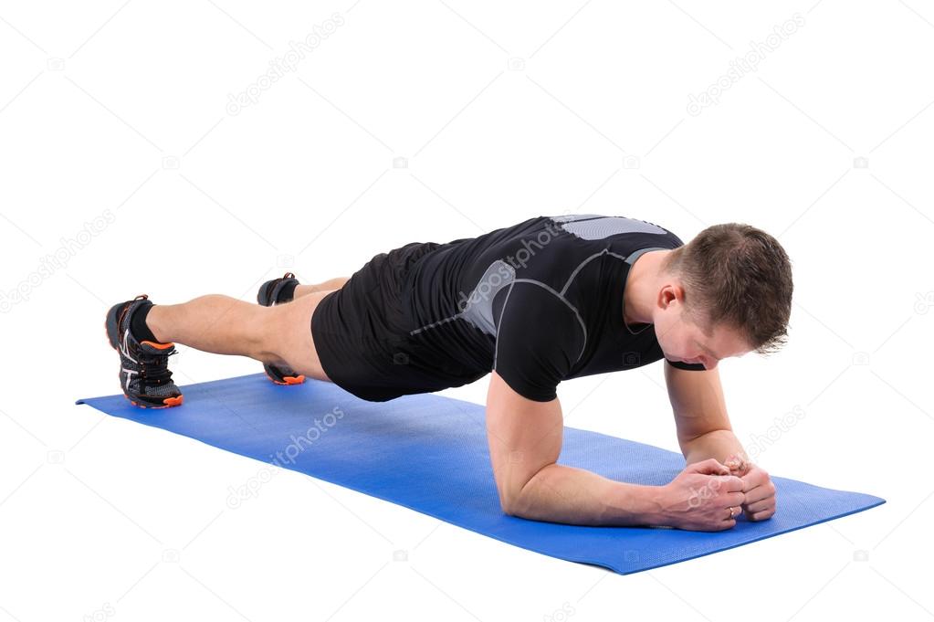 Scharnier belegd broodje Citaat Young man doing Elbow Plank Workout Stock Photo by ©starush 89405010