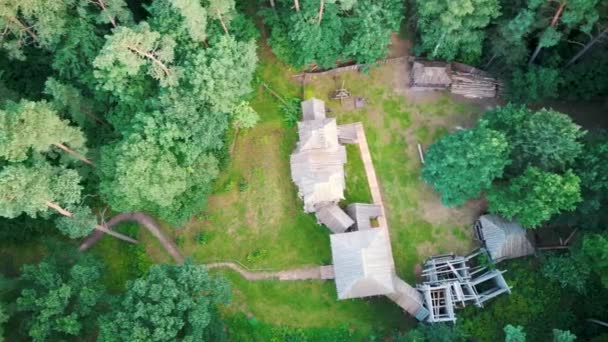 Rekonstruovaný Dřevěný Hrad Semigallianů Lotyšském Tervete Obklopen Borovým Lesem Letecký — Stock video