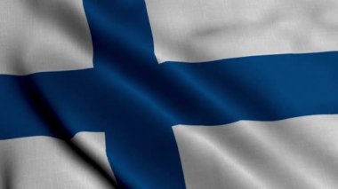 Finlandiya Saten Bayrağı. Finlandiya Bayrağı 'nın Kumaş Dokusunun Dalgalanışı, Finlandiya' nın Gerçek Dokusu Sallanan Bayrağı. 4K Video