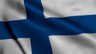 Finlandiya Saten Bayrağı. Finlandiya Bayrağının Kumaş Dokusunun Dalgalanışı, Finlandiya 'nın Gerçek Doku Sallanan Bayrağı