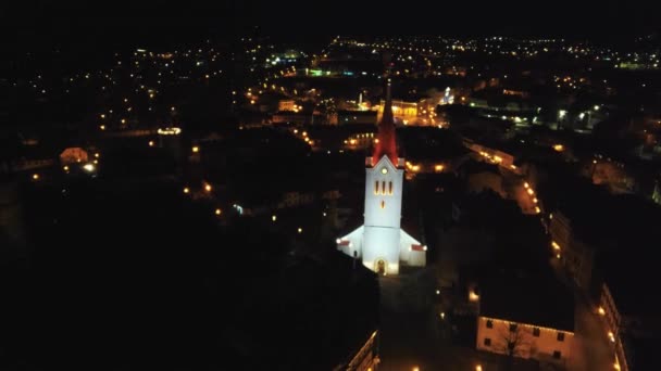 Uitzicht Vanuit Lucht Oude Sint Janskerk Nachts Gelegen Cesis Letland — Stockvideo