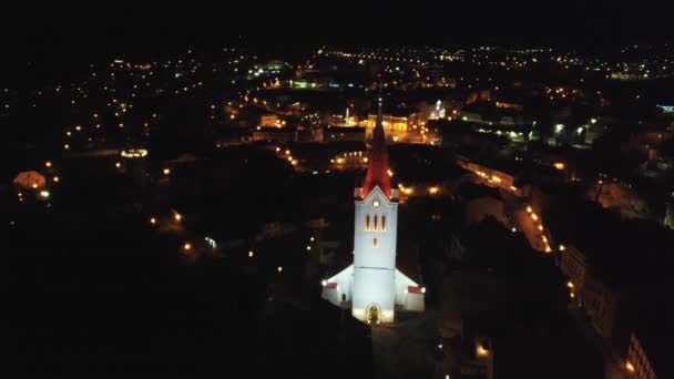 Uitzicht Vanuit Lucht Oude Sint Janskerk Nachts Gelegen Cesis Letland — Stockvideo