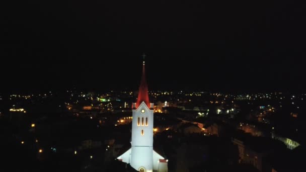 Aerial View Ancient John Church Night Βρίσκεται Στη Cesis Λετονία — Αρχείο Βίντεο