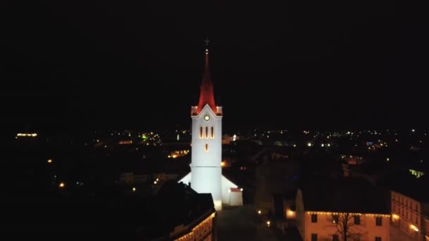 Aerial View Ancient John Church Night Βρίσκεται Στη Cesis Λετονία — Αρχείο Βίντεο