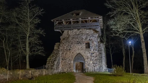 Руїни Сігулдського Середньовічного Замку Латвії Постріл Старовинної Фортеці Кристмас — стокове фото