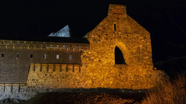 Ruinas Del Castillo Medieval Sigulda Letonia Vieja Fortaleza Navidad Tiempo — Foto de Stock