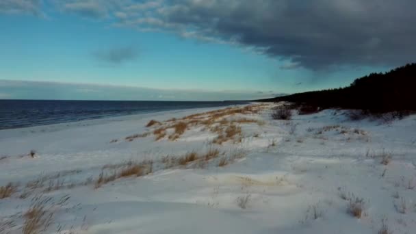 Вид Повітря Балтійське Море Пейзаж Зимового Сезону Біля Моря Сонячний — стокове відео