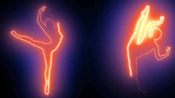 Abstrakt Neon Dancing Ballerinas Outlined Silhouettes Video Bakgrund Shameless Loop — Stockvideo