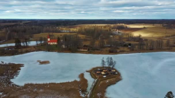 Letonya Daki Araisi Gölü Kalesi Yukarıdan Çekilmiş Küçük Ada Daki — Stok video