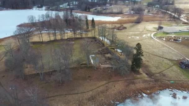 Château Lac Araisi Lettonie Vue Aérienne Haut Bâtiments Historiques Bois — Video