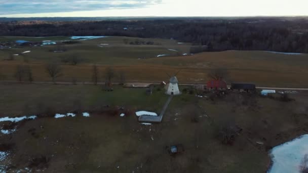 Old Araisi Windmill Latvia Aerial Shot Winter Day Sunrise Only — Stock Video