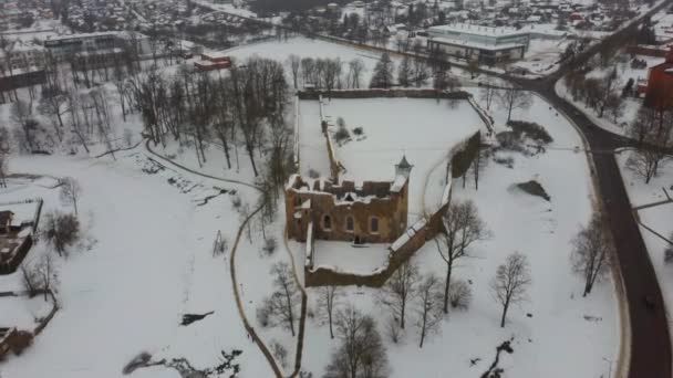 Romok Ókori Livonian Rend Stone Középkori Kastély Lettország Aerial Drone — Stock videók