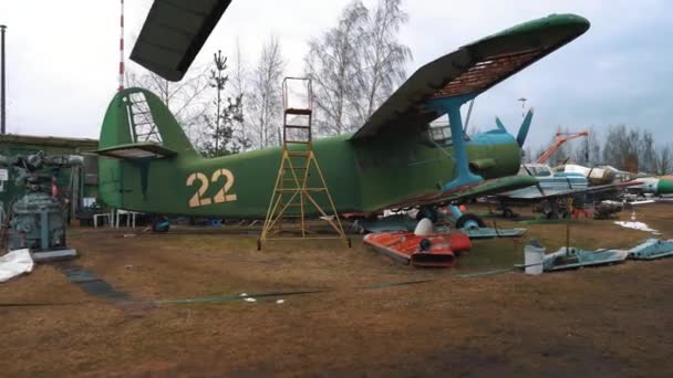 Detail Der Sowjetischen Flugzeugsammlung Der Russischen Und Nato Modelle Von — Stockvideo