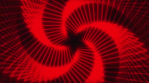 レトロな背景概要未来の回廊を輝く赤い星のグリッドワイヤーフレームトンネルモーション波シームレスなループ4K解像度 サイバーパンク幾何学蛍光紫外線 — ストック動画