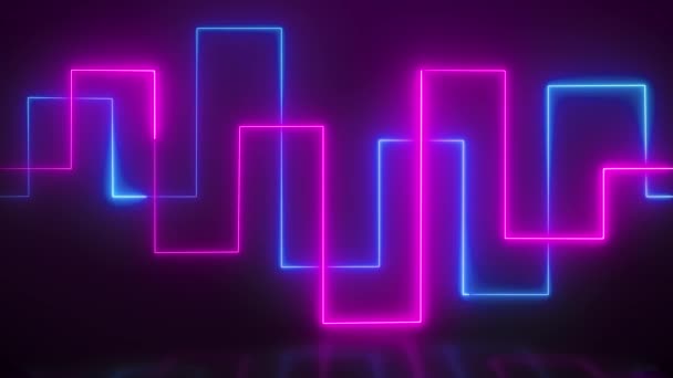 概要幾何学的成長ネオン形状線運動の背景ループ 青赤ピンクバイオレットスペクトル 蛍光紫外線光 現代のカラフルな照明 レトロな未来的背景4Kビデオ — ストック動画