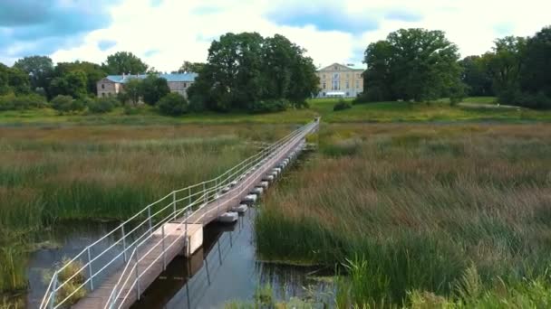 Aerial Shot City Mezotne Letonia Palatul Mezotne Parcul Fântâna Barza — Videoclip de stoc
