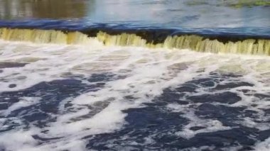 Ventas Rumba Şelalesinde Uçan Balık. Letonya Kuldiga 'daki Avrupa' nın en geniş şelalesi Venta Nehri üzerindeki Goldingen olarak da bilinir. Hava Çekimi