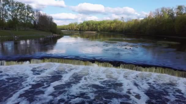 Létající Ryby Vodopádu Ventas Rumba Nejširší Vodopád Evropě Lotyšsku Kuldiga — Stock video