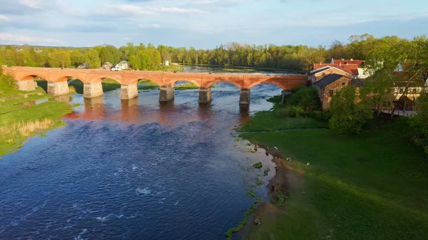 Long Old Brick Bridge Kuldiga Latvia Venta River Captured Widest — Stock Photo, Image