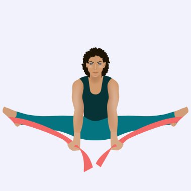 Lastik bantla egzersiz yap - sicim yapan adam - beyaz arka planda izole edilmiş - vektör. Fitness. Ev çalışması.