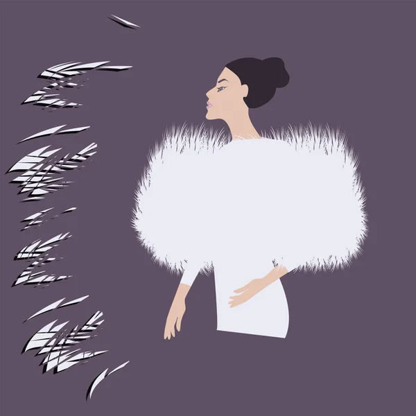フェイクファーケープ スマート ホワイト エレガントな女性 抽象的な背景 ベクトル 美容ファッションサロン — ストックベクタ
