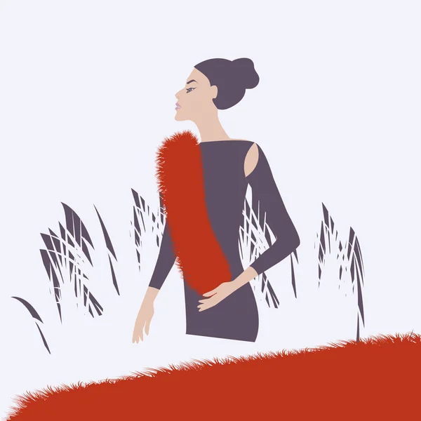 Ψεύτικο Γούνινο Κολάρο Έξυπνο Κόκκινο Κομψό Γυναίκα Αφηρημένο Φόντο Διάνυσμα — Διανυσματικό Αρχείο