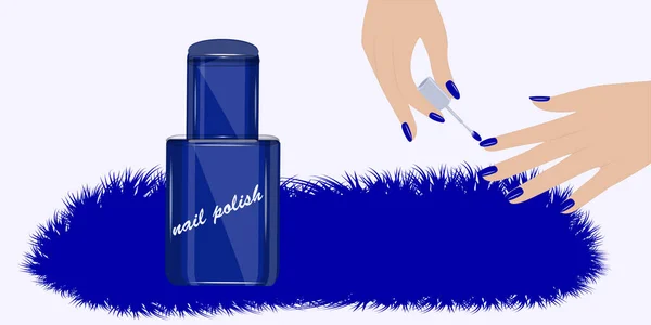 Manicure Verniz Prego Azul Colarinho Combinando Com Pele Falsa Pilha — Vetor de Stock