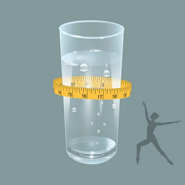 Water Transparent Glass Natural Clean Carbonated Measuring Tape Vector Healthy — Stock Vector