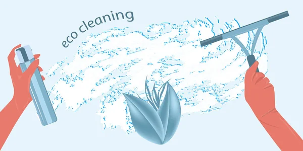Cuci Eko Hijau Rumah Tangan Dalam Sarung Tangan Semprotan Scraper - Stok Vektor