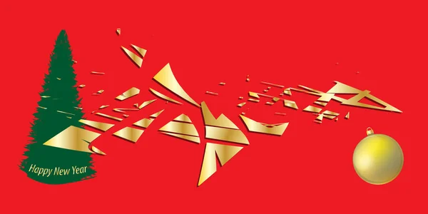 Fondo Rojo Abstracto Festivo Con Elementos Dorados Abeto Bola Navidad — Vector de stock
