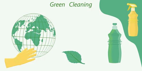 Глобус Эко Натуральные Чистящие Средства Вектор Зеленая Экологическая Уборка Нулевой — стоковый вектор