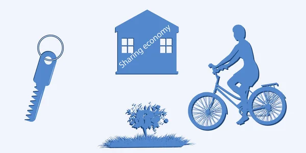 Sharing Economy Zuhause Frau Auf Dem Fahrrad Gestaltungskonzept — Stockvektor