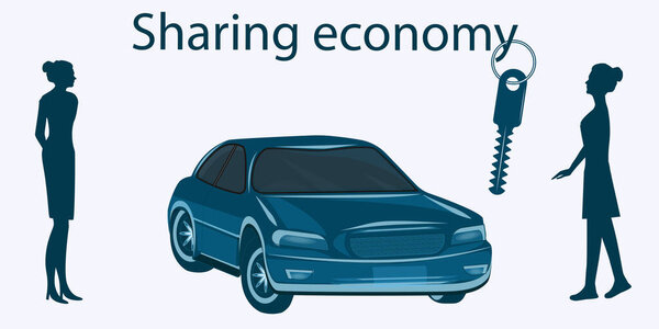 Sharing Economy. Car. Joint Women Owners. Key. Vector illustration. Design Concept