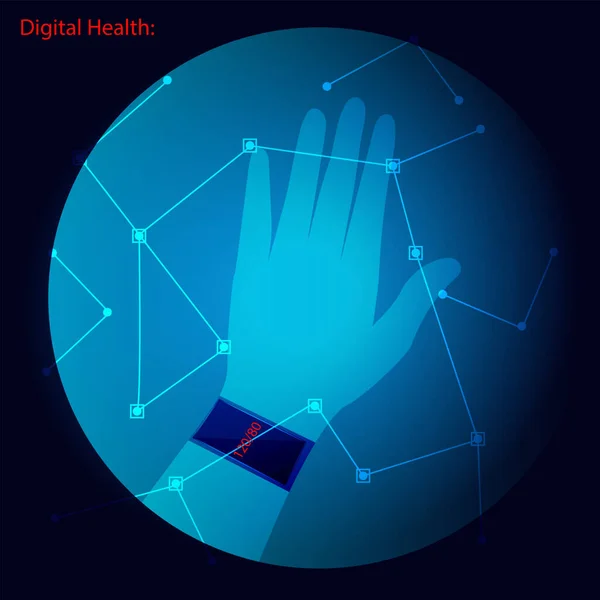 Mano Reloj Inteligente Ilustración Vector Salud Digital Tecnologías Modernas Futuras — Vector de stock