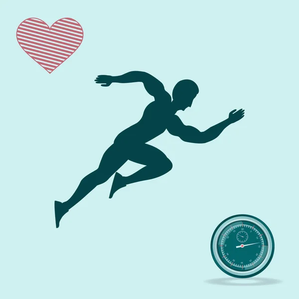 Fortbildung Läufer Silhouette Herz Stoppuhr Vektor Intelligente Trainingseinheiten — Stockvektor