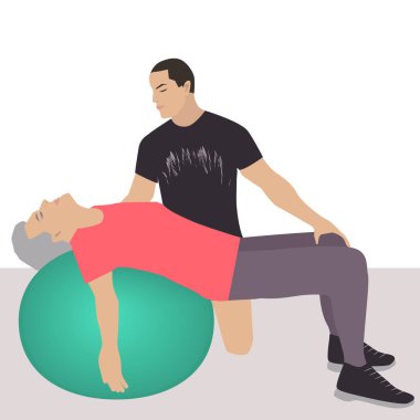 Kişisel antrenör plastikle ilgili dersler, spor topunun emeklisiyle esneklik - vektör. Fitness. Yaşlılar için etkinlikler.