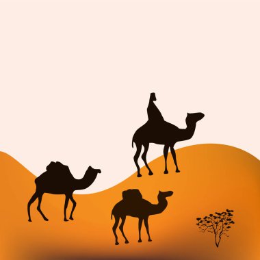 Kervan, deve, sürücü, çöl, Barkhan, sekoya - sanat, soyut, illüstrasyon - vektör. Seyahat et. Turizm