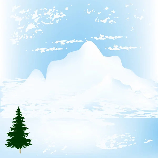 Winterlandschaft Berge Schnee Wolken Fichte Vektor — Stockvektor